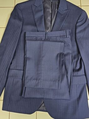 Wool Navy Pinstripe Suit - Two-Piece Set 40R